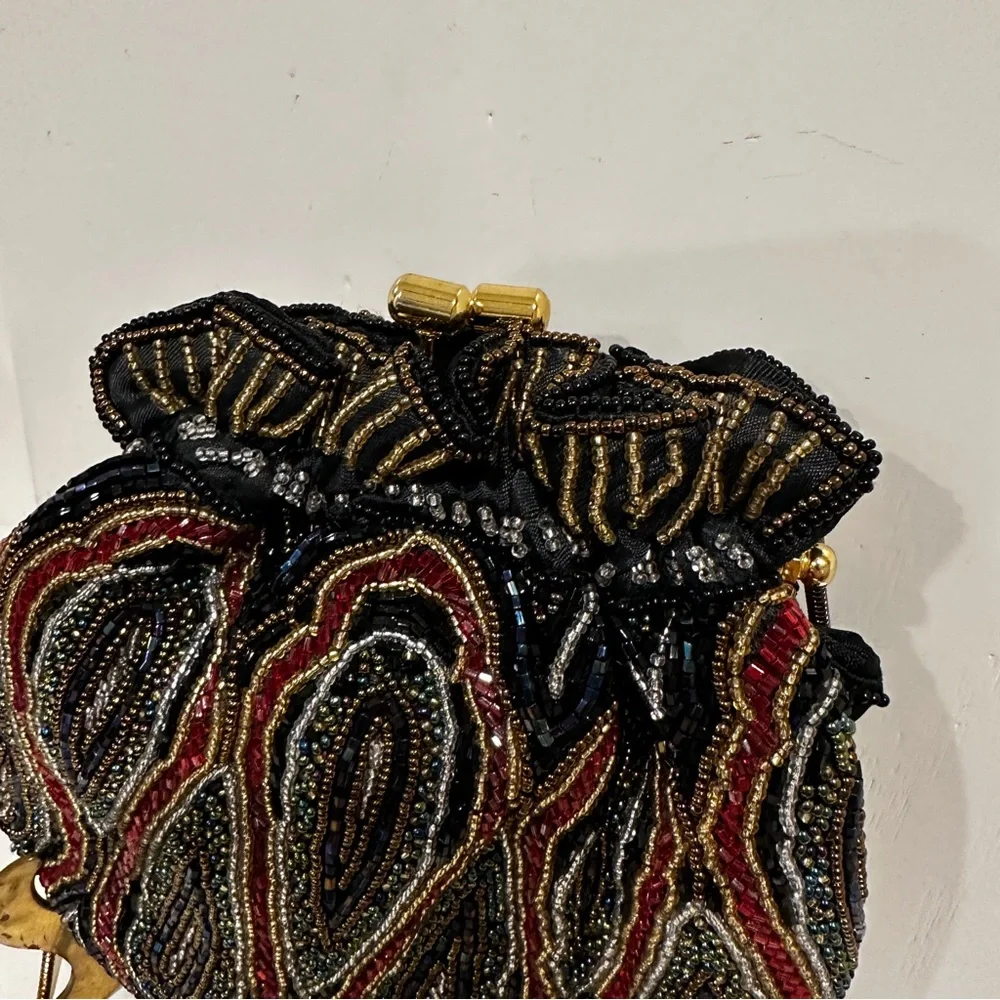 Vanessa Vintage Beaded Evening Bag Gold Snake Chain Paisley Handbag